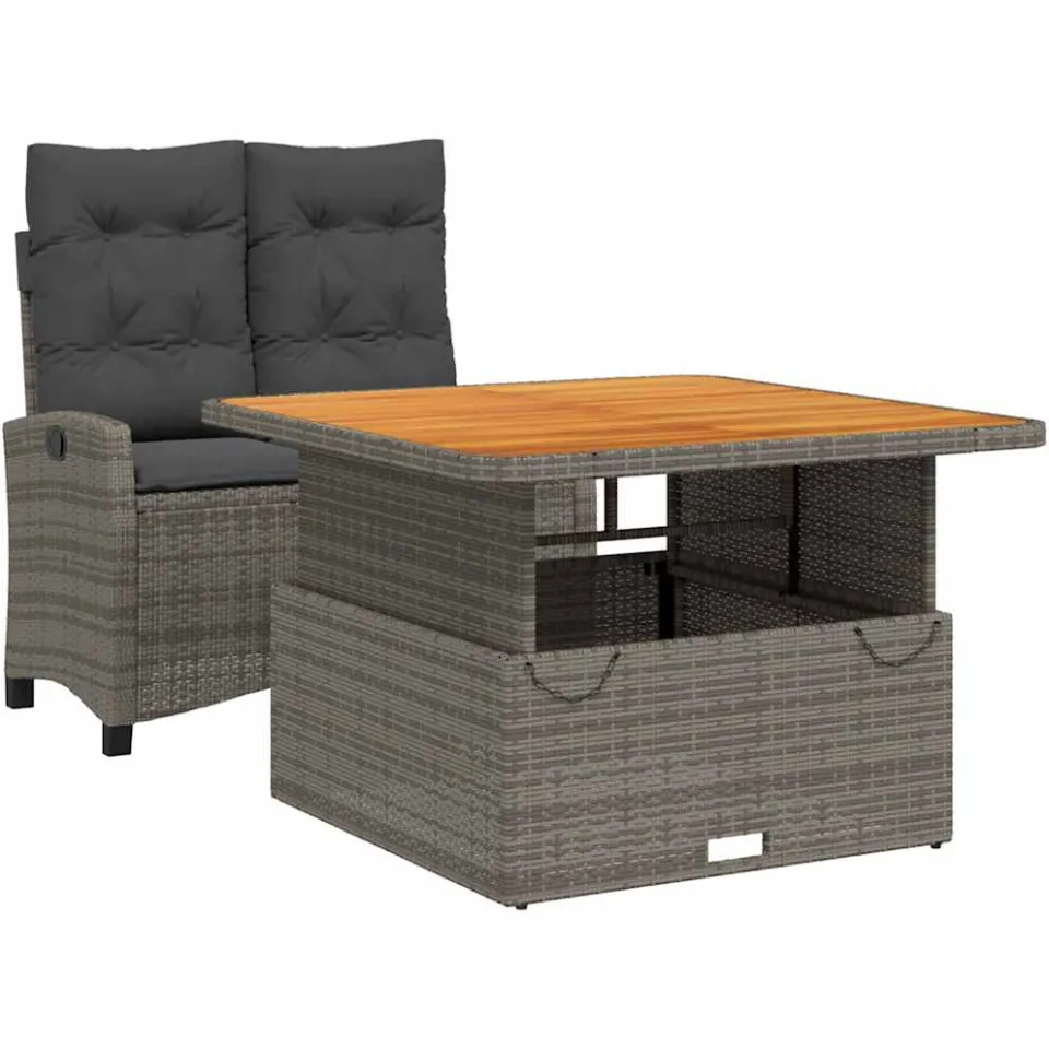 vidaXL 2-delige Tuinset met kussens poly rattan grijs, foto 3