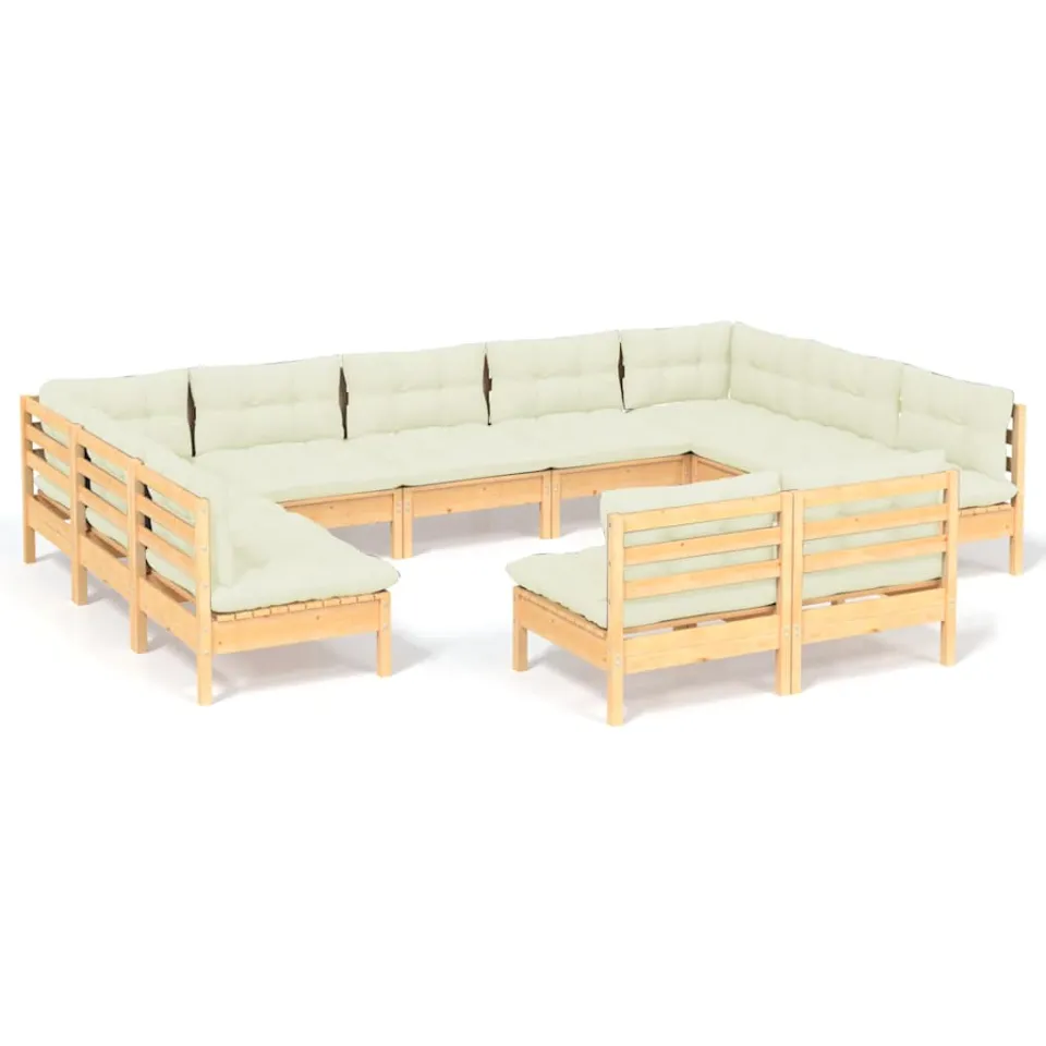 vidaXL 11-delige Loungeset met crèmekleurige kussens grenenhout, foto 4