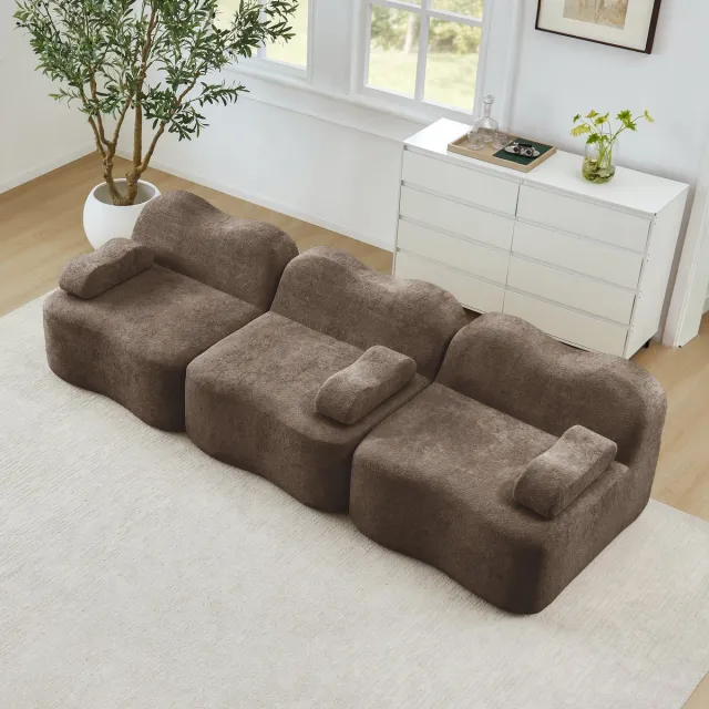 REDOM Loungebank - 3-zits bank met diepe zitting - Moderne bank voor woonkamer - Fluweel - Bruin - 288 x 98 x 70 cm