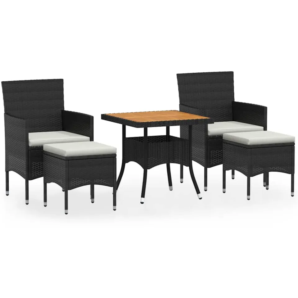 vidaXL 5-delige Tuinset poly rattan en massief acaciahout zwart