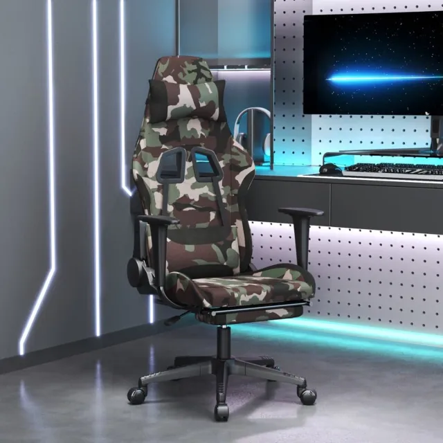 vidaXL Gamestoel - met - voetensteun - stof - camouflage - en - zwart camouflage en zwart