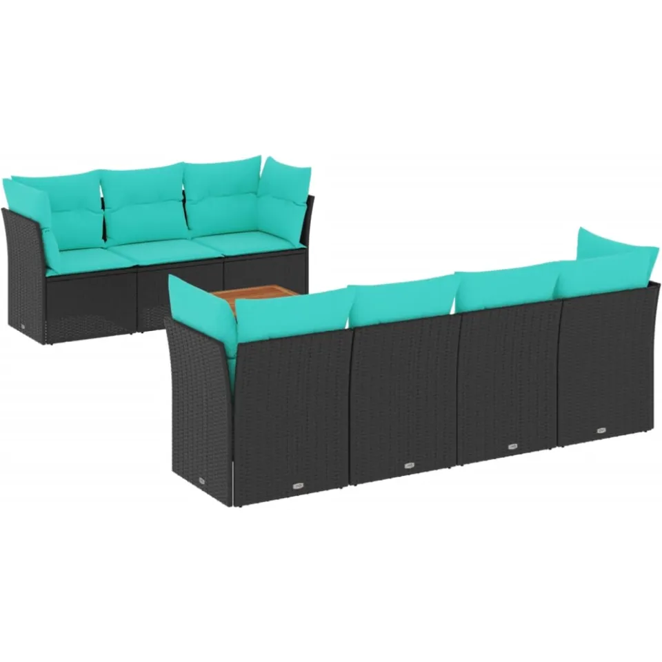 vidaXL 8-delige Loungeset met kussens poly rattan zwart, foto 3