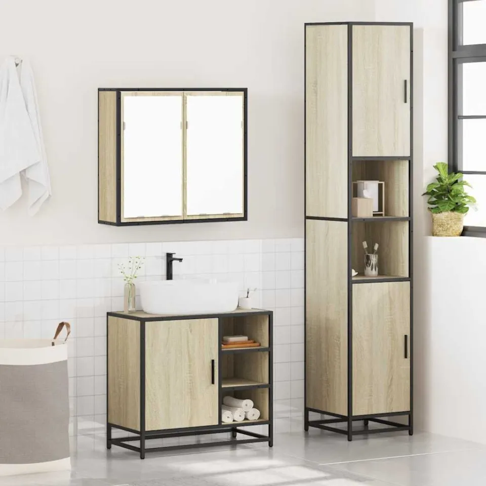 vidaXL 3-delige Badkamermeubelset bewerkt hout sonoma eikenkleurig, foto 4
