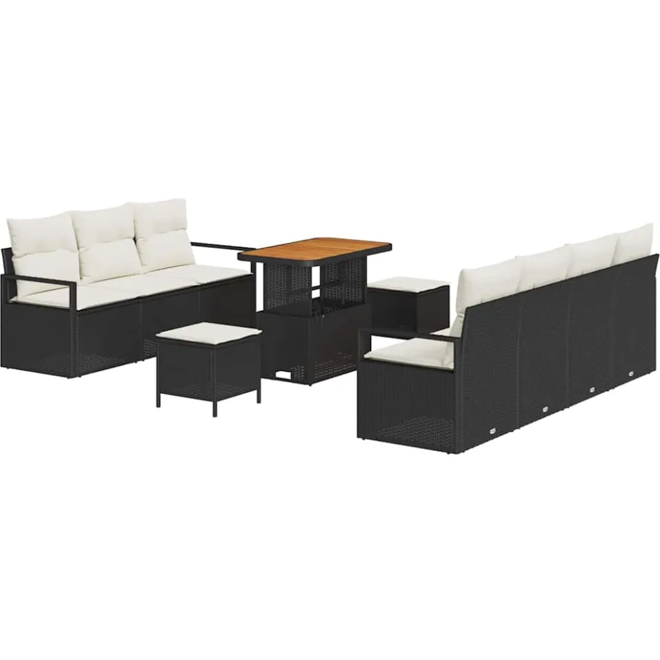 vidaXL Tuinbankenset 10 st Zwart poly rattan