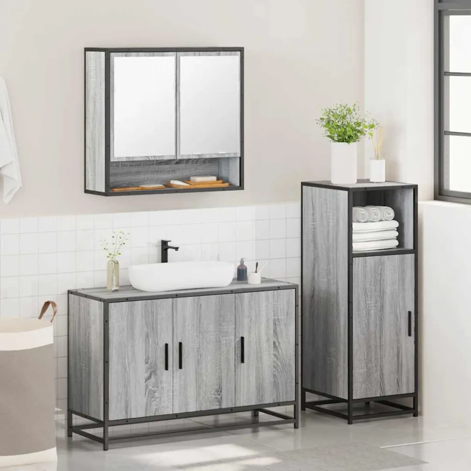 vidaXL 3-delige Badkamermeubelset bewerkt hout grijs sonoma eikenkleur, foto 4