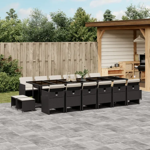 vidaXL 17-delige Tuinset met kussens poly rattan zwart, foto 2