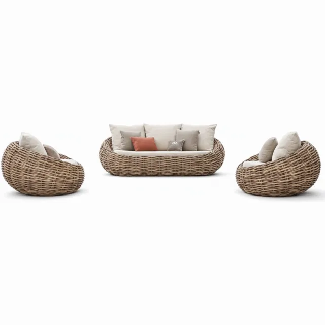 Apple Bee Cocoon Loungeset 3-delig | 2 Stoelen & Bank | Cream Bouclé | Biculair® Rope Taupe