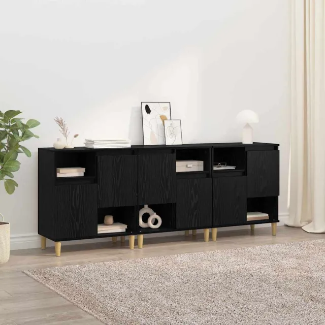vidaXL Dressoirs 3 st Zwart Eiken 60 x 35 x 70 cm Bewerkt hout, foto 2