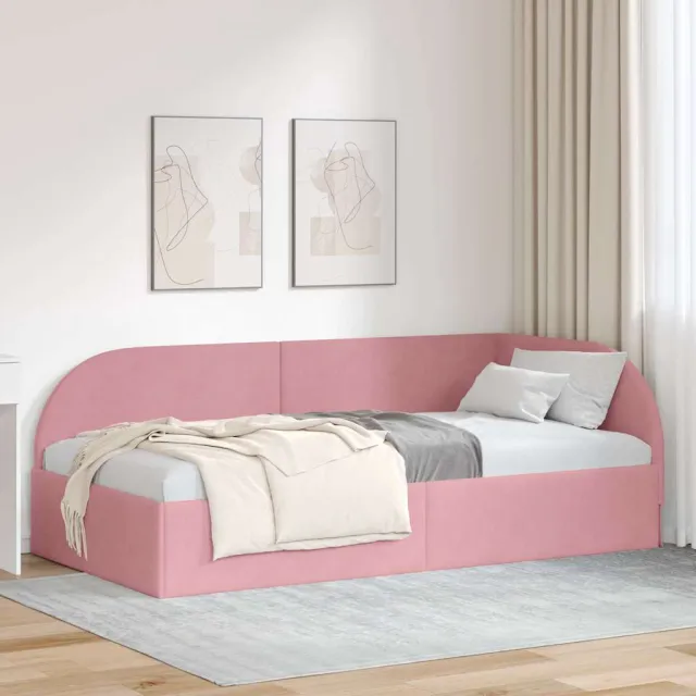 vidaXL Hoekbedframe Roze 90 x 190 cm fluweel