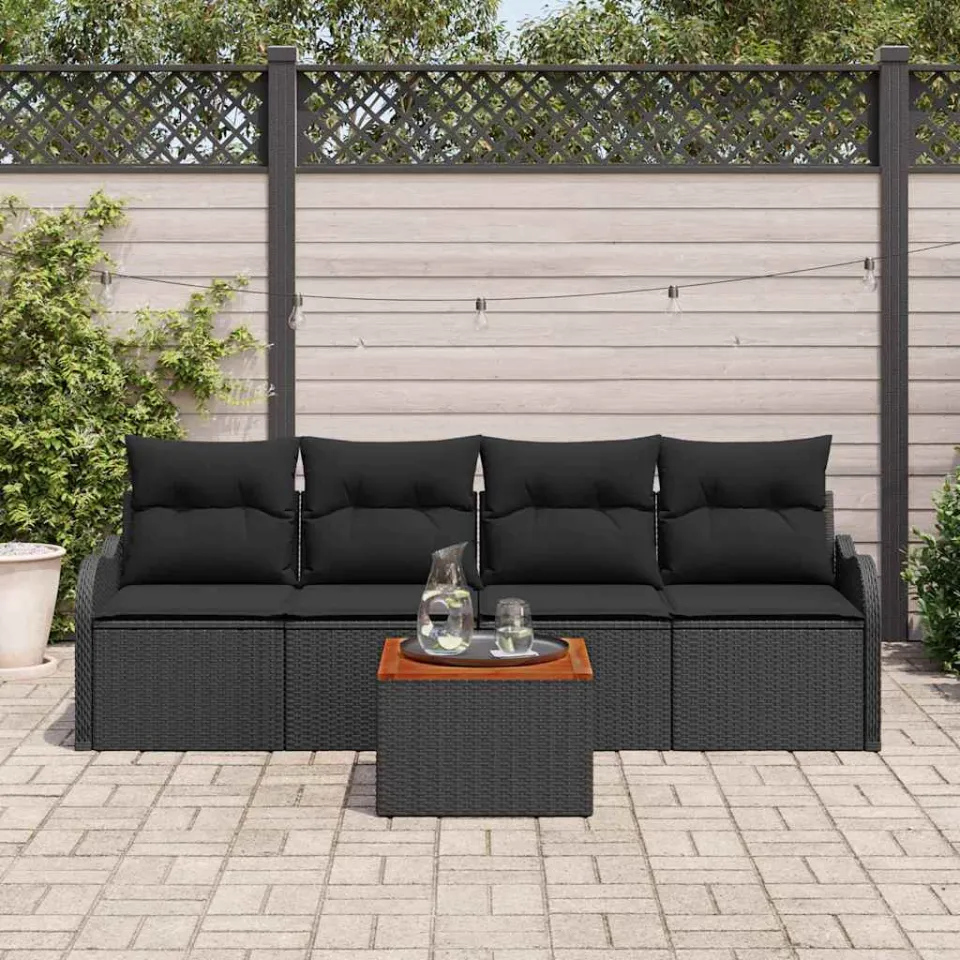 vidaXL Tuinbankenset 5 st Zwart poly rattan, foto 3