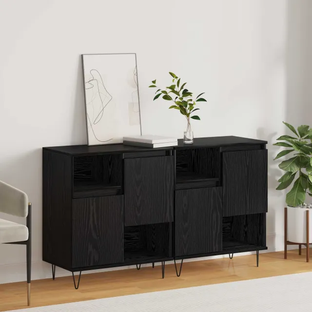 vidaXL Dressoir 2 st Zwart Eiken 60 x 35 x 70 cm, foto 2