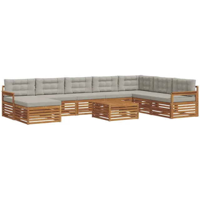 vidaXL Buiten - bank - set - 9 - st - 7-zits - Naturel - en - lichtgrijs Naturel en lichtgrijs