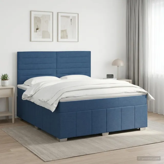 vidaXL Boxspringbed met matras met hoofdeinde Blauw 140 x 200 cm Stof