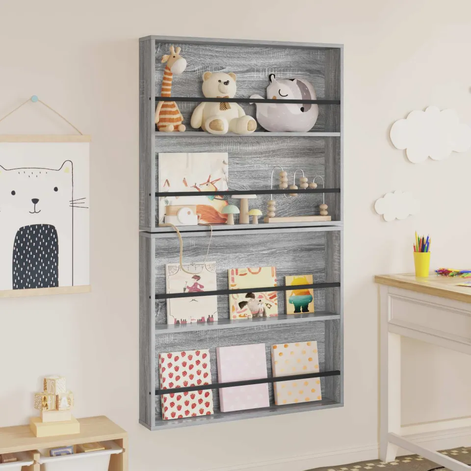 vidaXL Tijdschrift Rek 2 st Grijs Sonoma 80 x 12 x 70 cm Bewerkt hout, foto 4