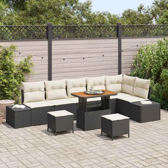 vidaXL Tuinbankenset 9 st Zwart poly rattan, foto 2