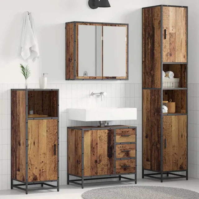 vidaXL Badkamermeubelset 3 st Oud Hout 65 x 33 x 60 cm Bewerkt hout Bruin