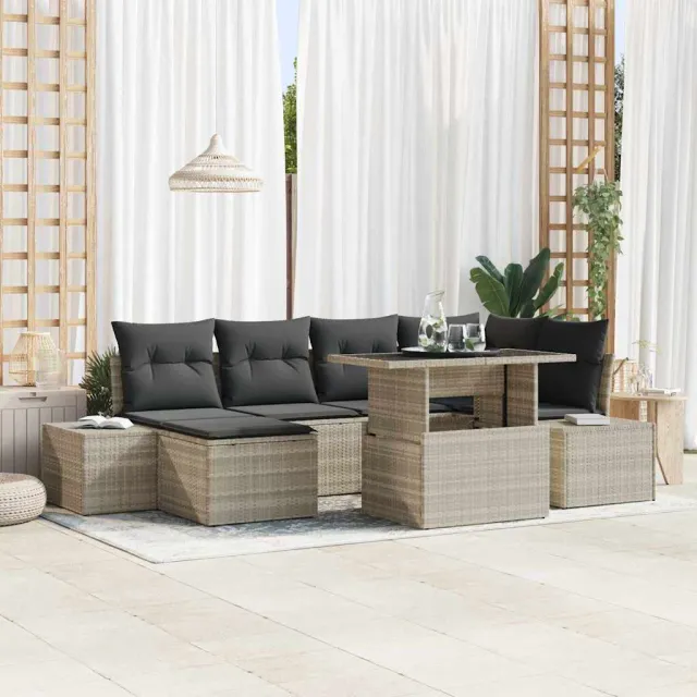 vidaXL Tuin Sofa Set 7 st Lichtgrijs poly rattan, foto 2