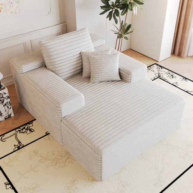 REDOM Chaise longue - Boneless modulair ontwerp - Hoge elasticiteit schuimvulling - Corduroy stof - Zonder montage - Woonkamer - Wit - 115 x 159 x 83 cm