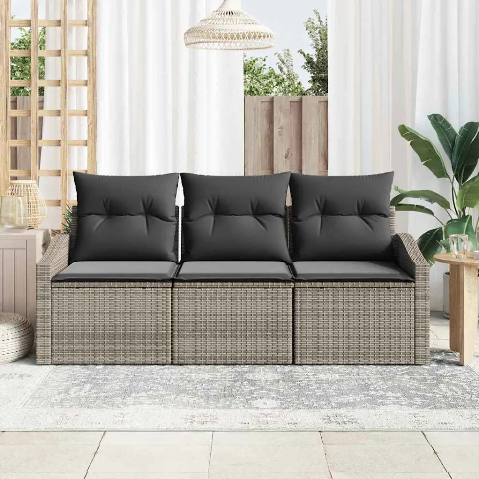 vidaXL Bankstel 3 st Grijs poly rattan, foto 3