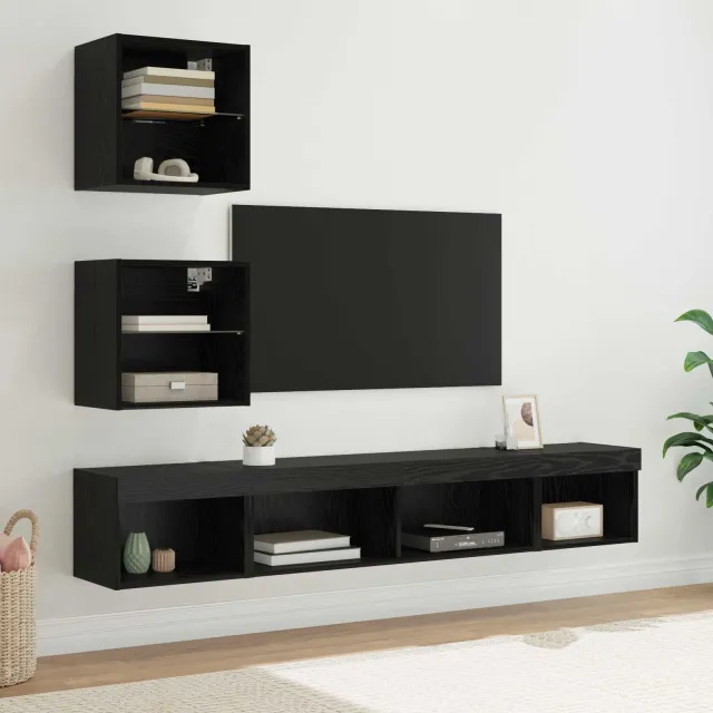 vidaXL TV Wand Eenheden met LED 5 st 100 x 30 x 30 cm Zwart Eiken