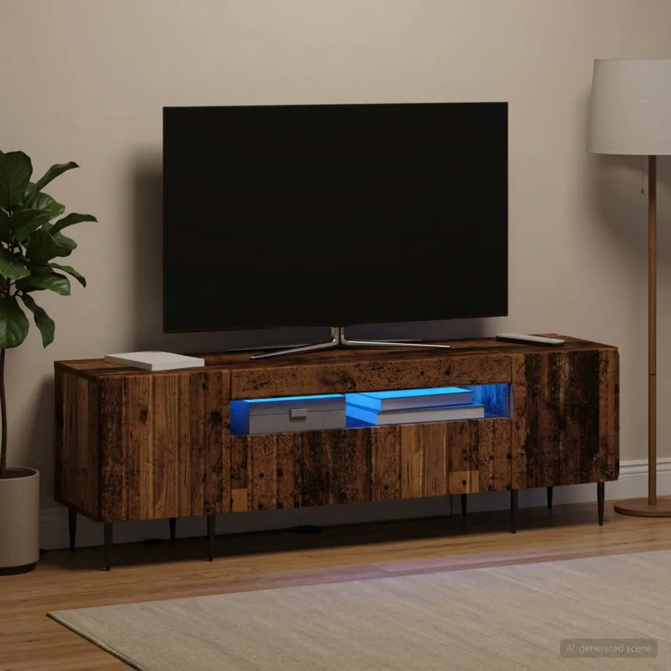 vidaXL LED tv-meubel ZWOLLE 153 x 35 x 43 cm Oud hout Bewerkt hout bruin, foto 4