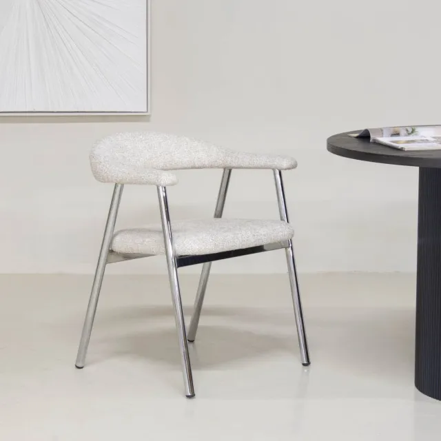 DÉJA Living Eetkamerstoel Sorø - Beige/Chrome - Set van 2