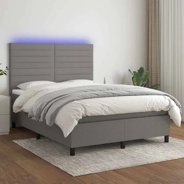 vidaXL Boxspring met matras en LED stof donkergrijs 140x200 cm grijs