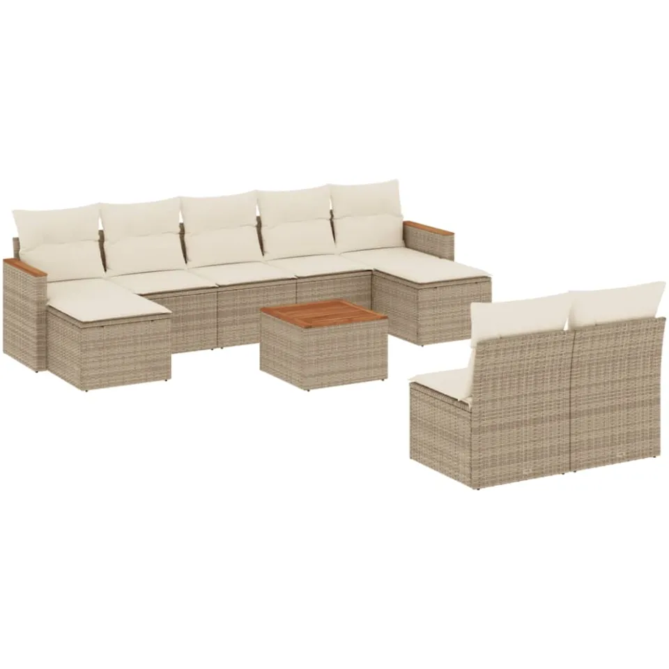 vidaXL 10-delige Loungeset met kussens poly rattan beige, foto 3