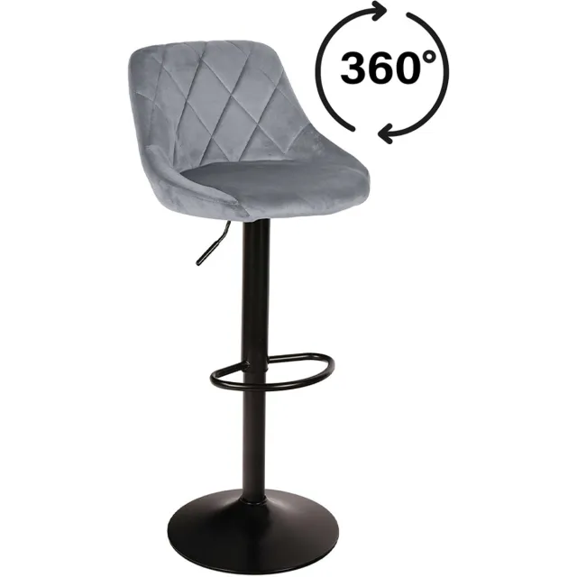 AZ-Home AZ Home - Barkruk Roma Lichtgrijs - Set van 2 - Velvet Grijs, Rugleuning, Modern Design, Hoogte Verstelbaar, 360° Draaibaar, Max. 120 kg