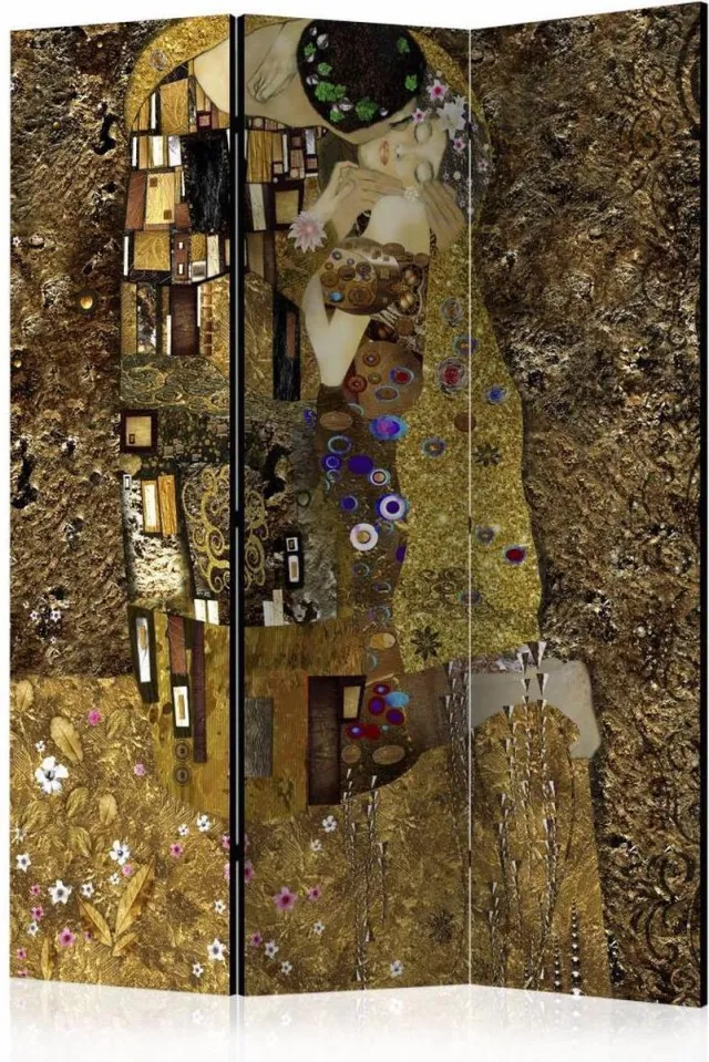 karo-art Vouwscherm / Kamerscherm - Gouden kus naar Klimt 135x172cm, gemonteerd geleverd dubbelzijdig geprint Multikleur
