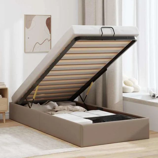 vidaXL Bedframe zonder matras 100x200 cm kunstleer cappuccinokleurig Bruin
