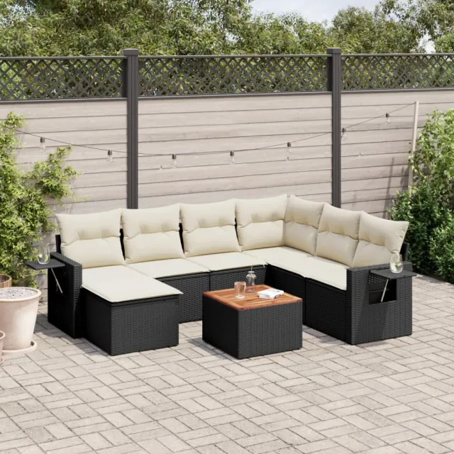 vidaXL 8-delige Loungeset met kussens poly rattan zwart, foto 2