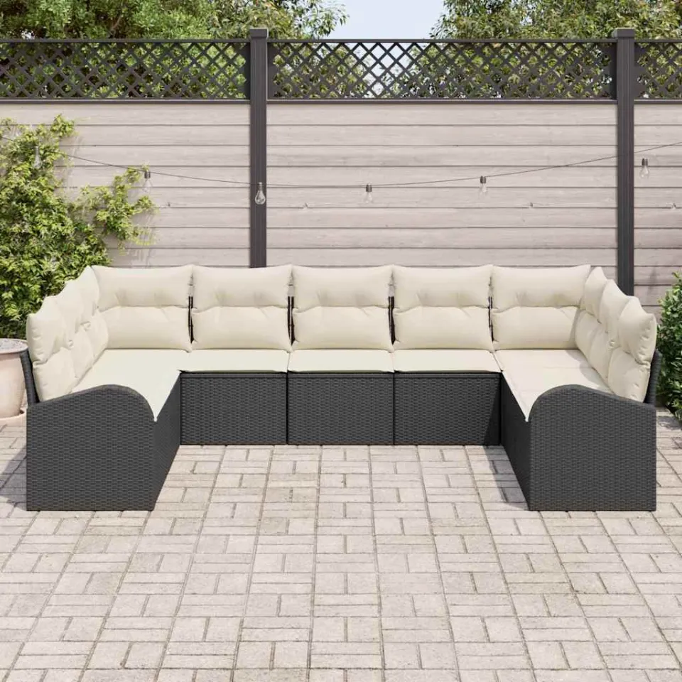 vidaXL Bankstel 9 st 9-zits Zwart poly rattan, foto 3