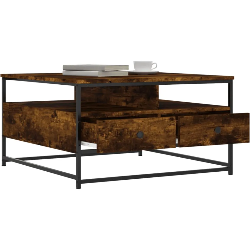 vidaXL Salontafel 80x80x45 cm bewerkt hout gerookt eikenkleurig, foto 4