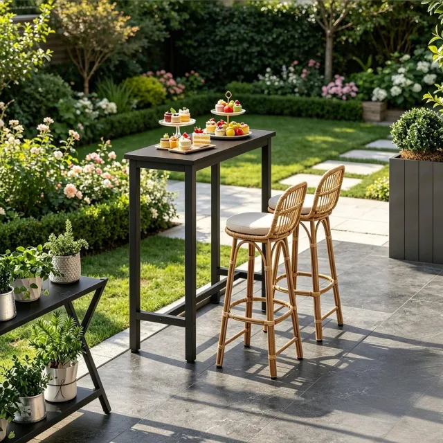 WUVRIE Bartafel 100x40x100 cm - Metalen frame en melamine tafelblad - Zwart