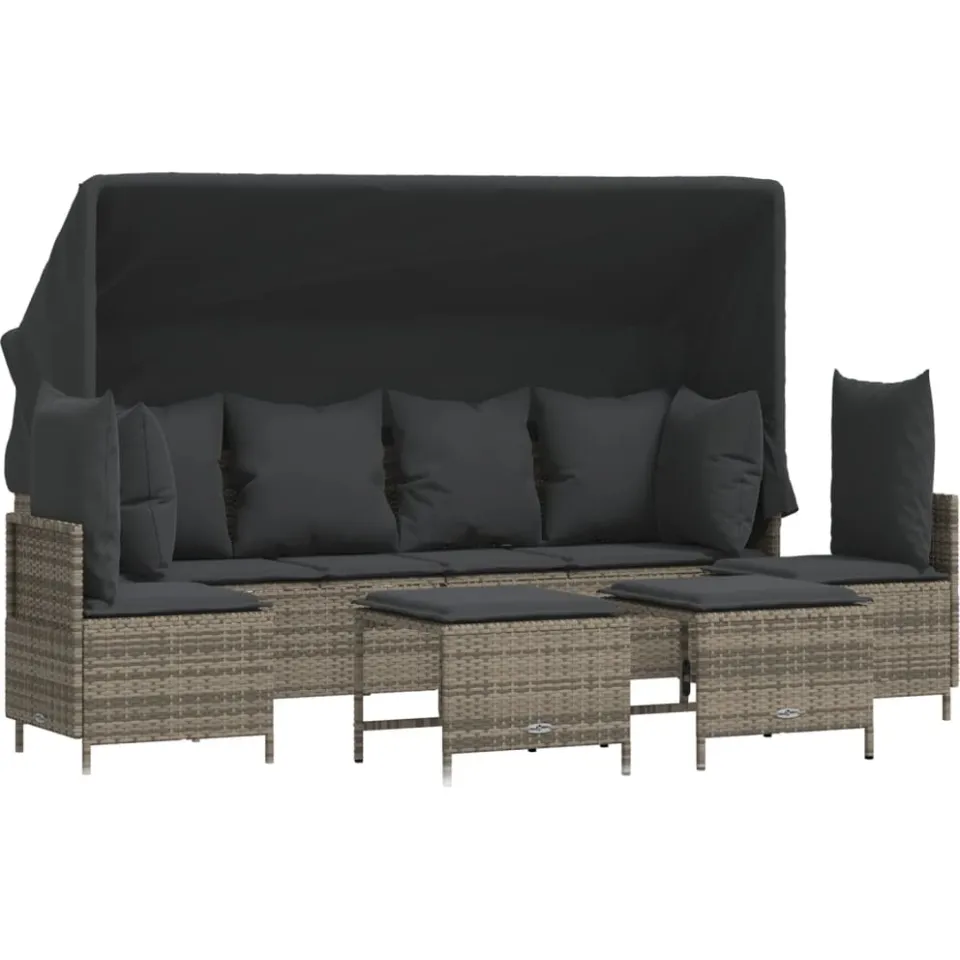 vidaXL 5-delige Loungeset met kussens poly rattan grijs, foto 3