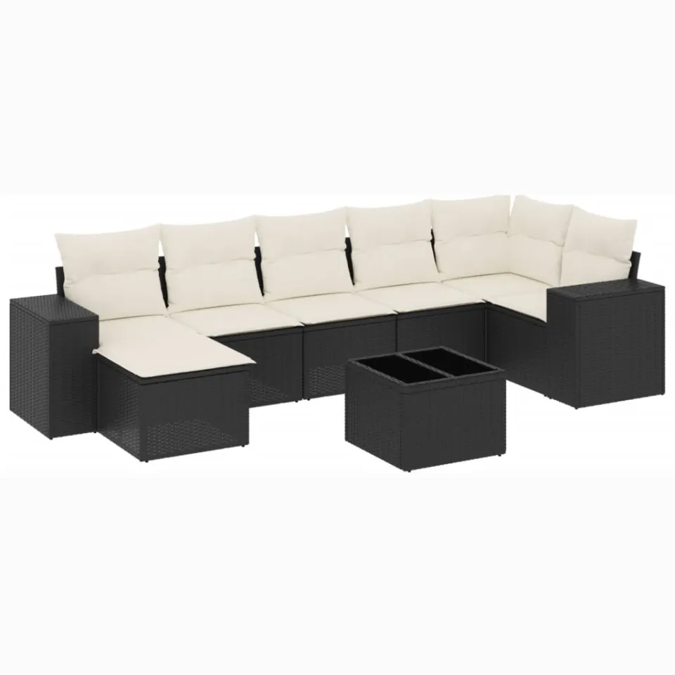 vidaXL 8-delige Loungeset met kussens poly rattan zwart