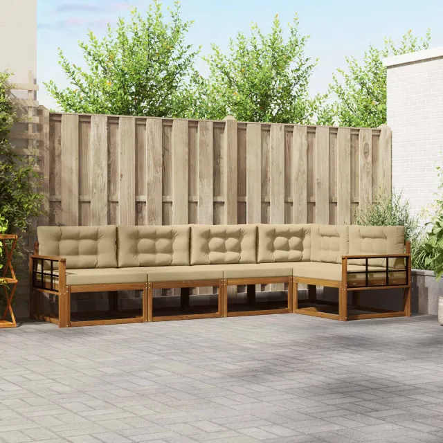 vidaXL Buiten bankenset 5 st 5-zits Natuurlijk en Beige