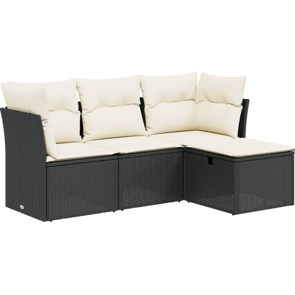 vidaXL 4-delige Loungeset met kussens poly rattan zwart