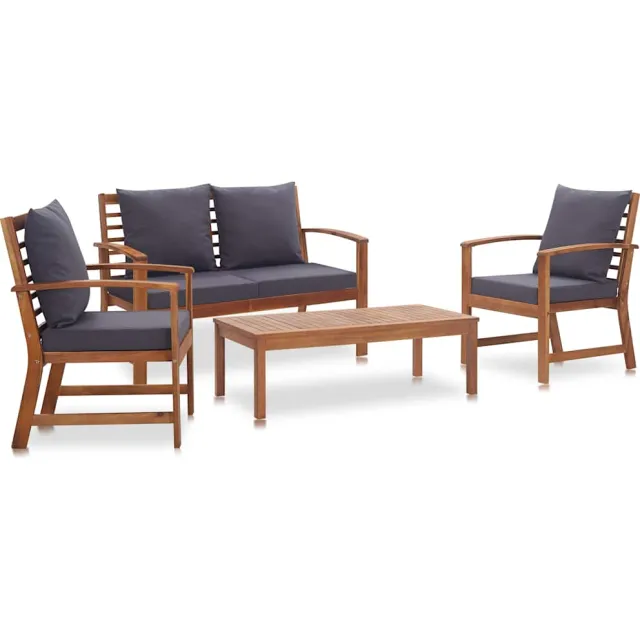vidaXL 4-delige Loungeset met kussens massief acaciahout Grijs