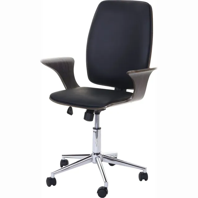 Cosmo Casa Bureaustoel - Directiestoel draaistoel - Gebogen hout kunstleer - Grijs - Bekleding zwart
