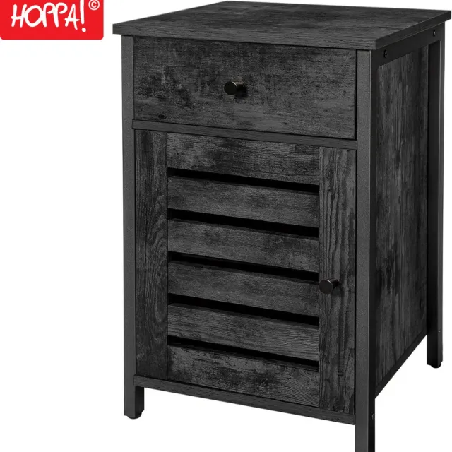 Hoppa! Nachtkastje - Zwart met lade en deurtje - 41 x 41 x 61 cm (B x D x H)