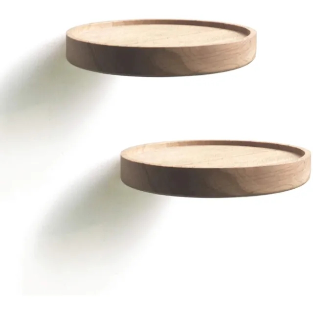 Famanu Wandplank rond van beukenhout, zwevende plank set van 2, diameter 15 cm, ideaal voor decoratie en opbergruimte Naturel