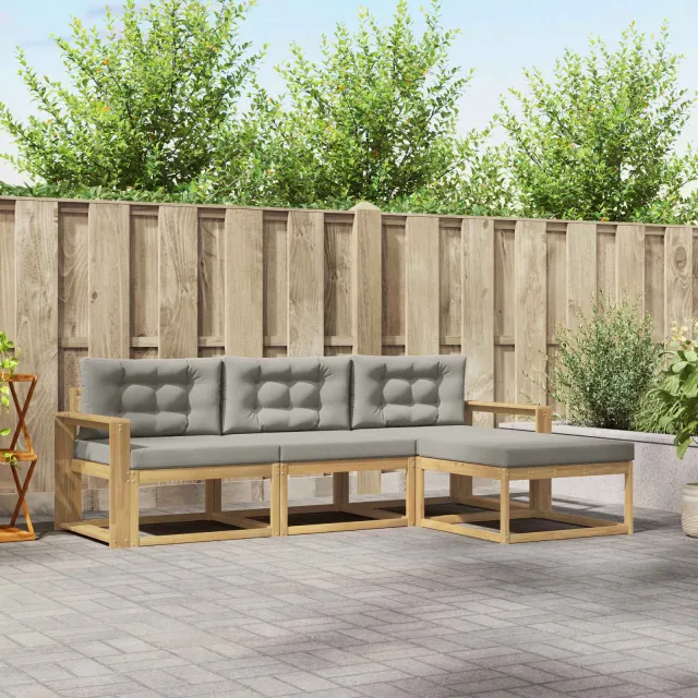 vidaXL Buiten bankenset 4 st Wit en Lichtgrijs Polyester Bruin