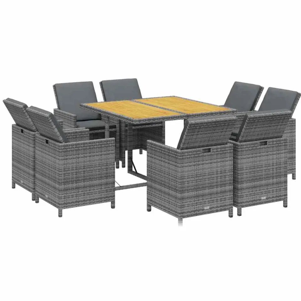vidaXL 9-delige Tuinset met kussens poly rattan grijs