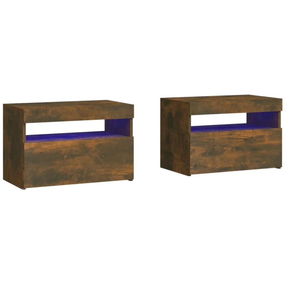 vidaXL Nachtkastjes 2 st met LED-verlichting 60x35x40 cm gerookt eiken, foto 3