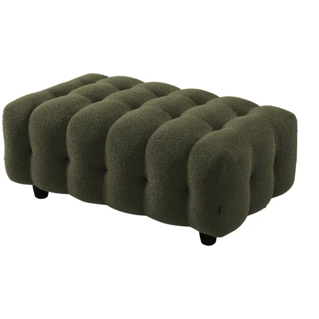 sweeek Bouclé poef, module voor hoekbank, voetenbankje voor 3-zits hoekbank l 115 x b 70 x h 48 cm - leon Kaki