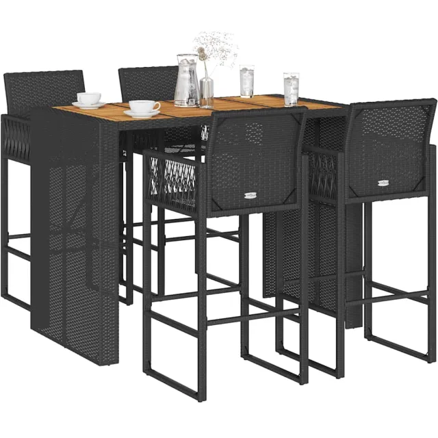 vidaXL 5-delige Tuinbarset zonder kussens poly rattan acacia zwart