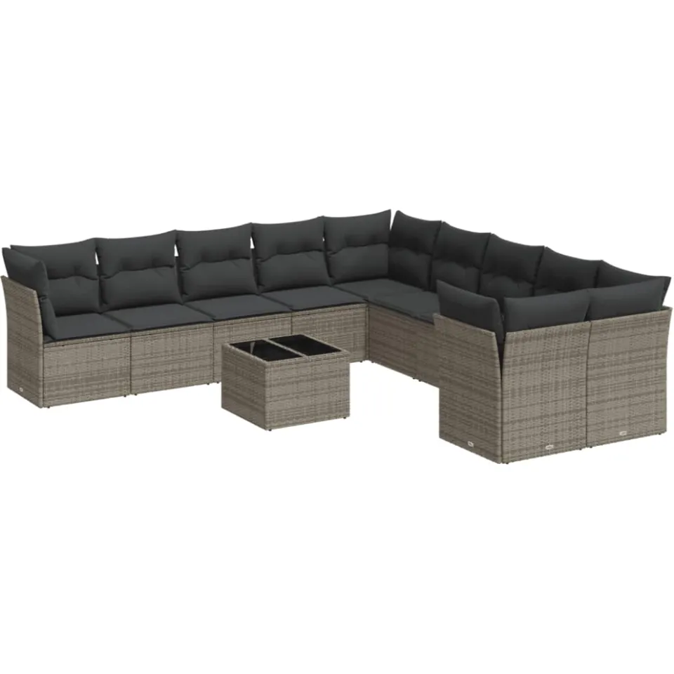vidaXL 11-delige Loungeset met kussens poly rattan grijs