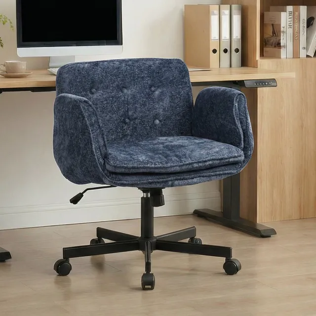 Ropilly In hoogte verstelbare draaistoel - Comfortabele thuiswerkplek voor volwassenen - Blauwe bureaustoel met wielen - Opklapbare armleuningen - Blauw Blue